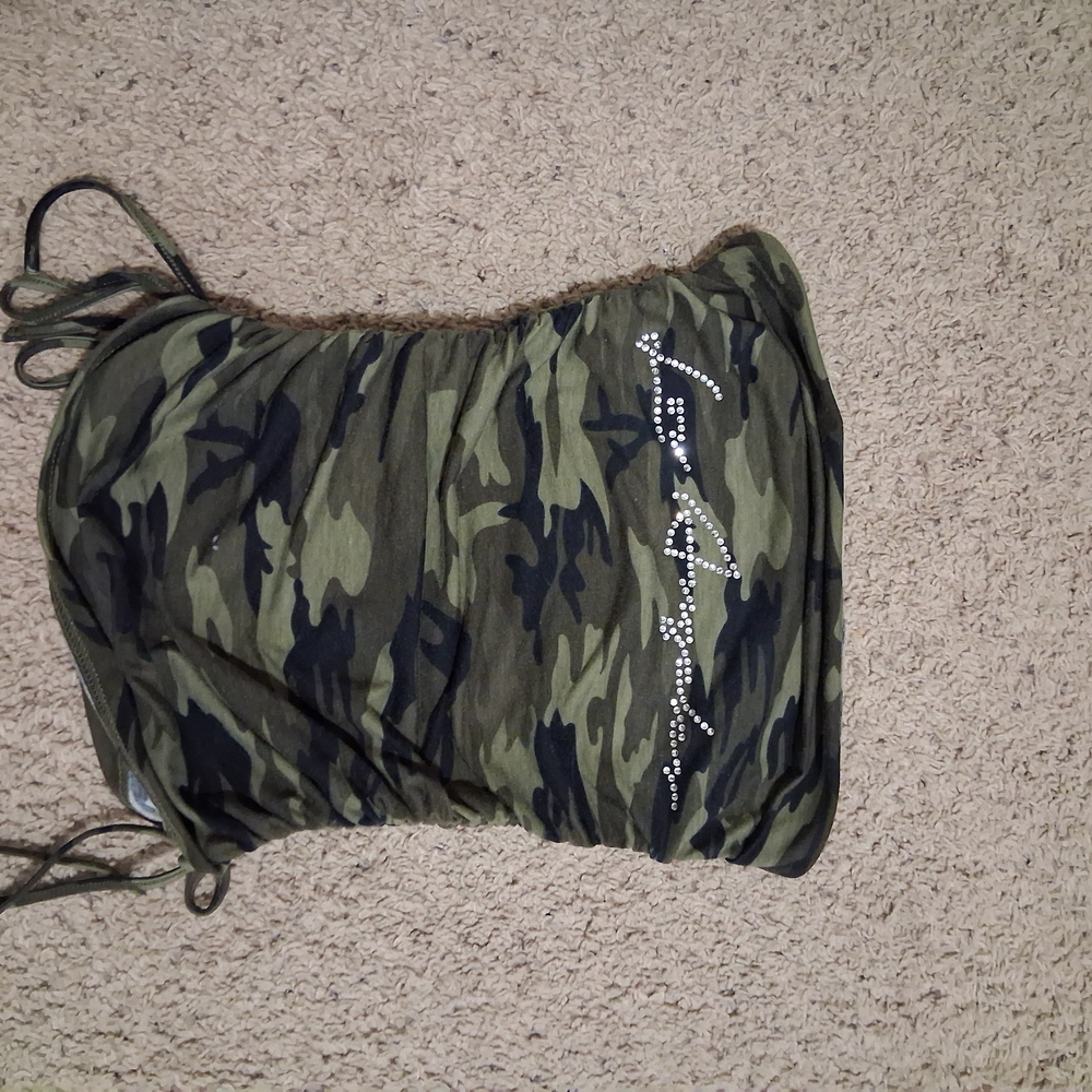 SHEIN Camouflage Strapless Top with Rhinestones